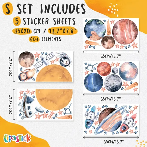 Vista 2 de Lipastick - Calcomanías de pared con temática de planetas y espacio para niños y niñas, calcomanías de vinilo para dormitorio de niños y niñas