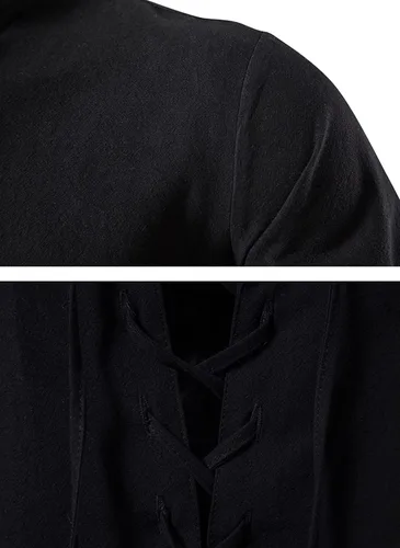 Vista 6 de Idopy Camiseta estilo Henley retro con cordones y estilo punk renacentista para hombre