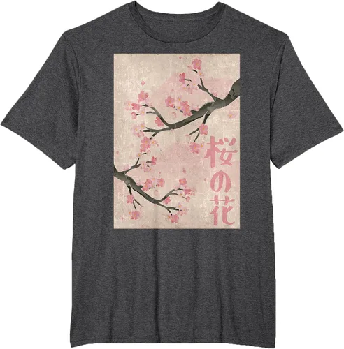 Vista 51 de Cherry Blossom Japanese Vintage Woodblock Japan Pink Sakura T-Shirt Asphalt Grey