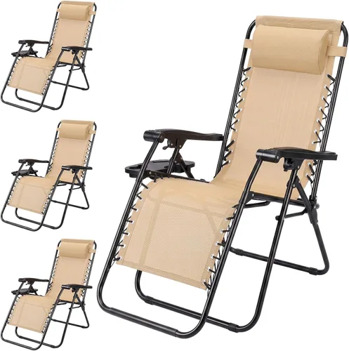 Vista 19 de NEWBULIG Juego de 2 sillas de gravedad cero, sillas reclinables plegables Negro