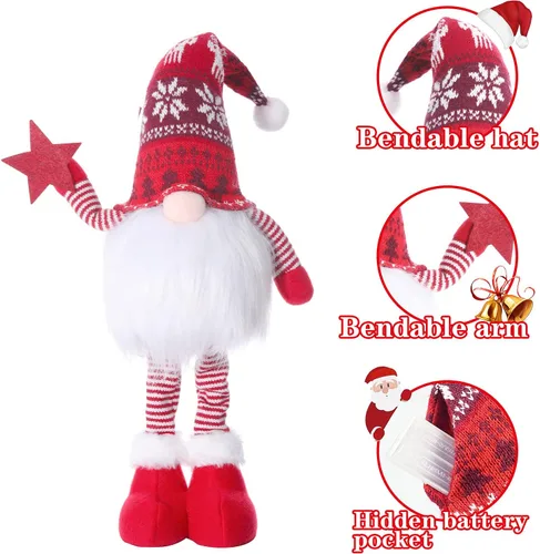Vista 5 de 2 gnomos de Navidad iluminados de gran tamaño de 24.8 pulgadas con patas de resorte retráctiles