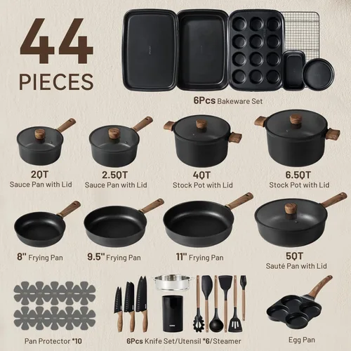 Vista 8 de CAROTE Juego de 44 piezas de utensilios de cocina antiadherentes, ollas y sartenes antiadherentes, juego de utensilios de cocina de inducción