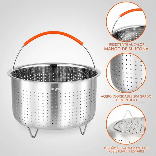 Vista 2 de Cesta de vapor para Instant Pot, inserto de cesta de vapor de verduras de acero inoxidable para ollas (3 cuartos)