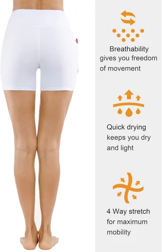 Vista 6 de THE GYM PEOPLE - Pantalones cortos de yoga para mujer, con cintura alta, control de abdomen y bolsillos profundos, para gimnasia, entrenamiento