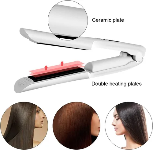 Vista 4 de Alisador y rizador de cabello 2 en 1 con panel aplanador de cerámica 3D que hace que el cabello sea suave, control digital inalámbrico recargable