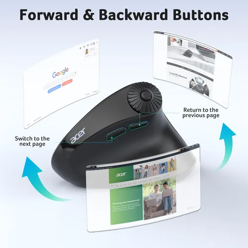 Vista 8 de Acer Ratón ergonómico inalámbrico con rueda de desplazamiento lateral, mouse Bluetooth para portátil (BT5.2+2.4GHz), mouse vertical de computadora