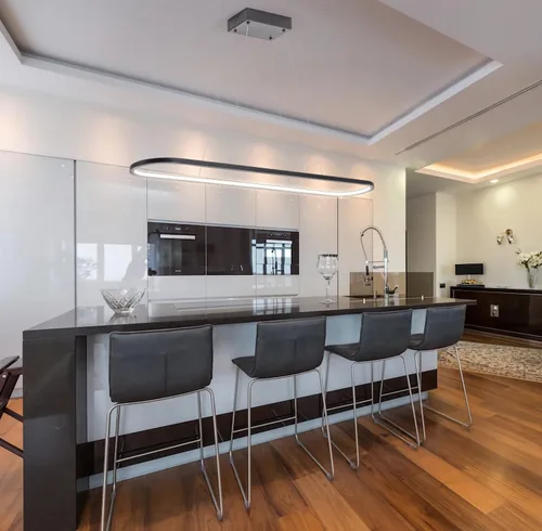 Vista 7 de MADEM Candelabro LED moderno, 39.4 pulgadas, luz lineal negra, luz colgante de mesa de billar, lámpara colgante regulable 3CCT para comedor, cocina