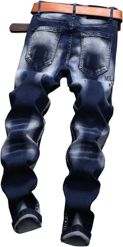 Vista 9 de NC Pantalones vaqueros para hombre rasgados pantalones de mezclilla rectos Slim Fit Regular Distressed Comfort Flex