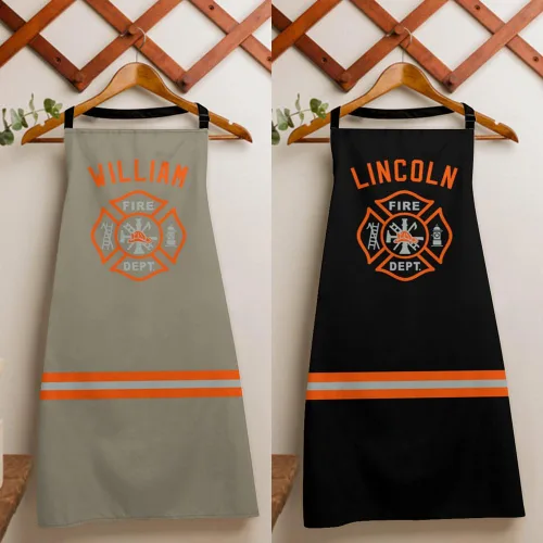 Vista 3 de Delantal personalizado con temática de bombero, regalo genial para papá de bomberos para el día del padre, disfraz de bombero para hombres y mujeres