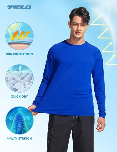 Vista 5 de TSLA - Camisetas de protección para hombre con protección FPU 50+, FPU UV, de ajuste holgado y manga larga, para natación, correr, entrenar fresco