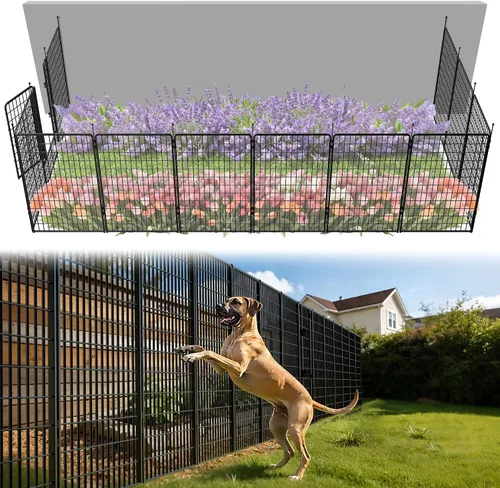 Vista 20 de FXW Valla de jardín al aire libre para el patio, 17 pulgadas de alto x 29.3 pies de largo, barrera de metal resistente para animales, para perros