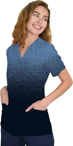 Vista 2 de Green Town Scrubs for Women V-Neck Scrub Top - Ombre Prints, 3 Pockets, Easy Care Uniforms