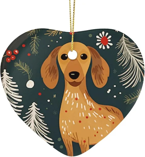 Vista 17 de Dachshund - Adorno de cerámica de Navidad para perro, diseño de animales lindos 2023, adorno de vacaciones para el hogar, decoración de árbol