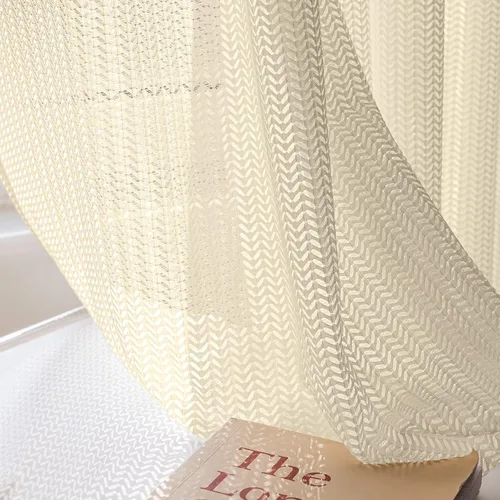 Vista 3 de Juego de 2 paneles de cortinas transparentes de jacquard de 84 pulgadas de largo, cortinas semitransparentes con ojales, cortinas de gasa suave