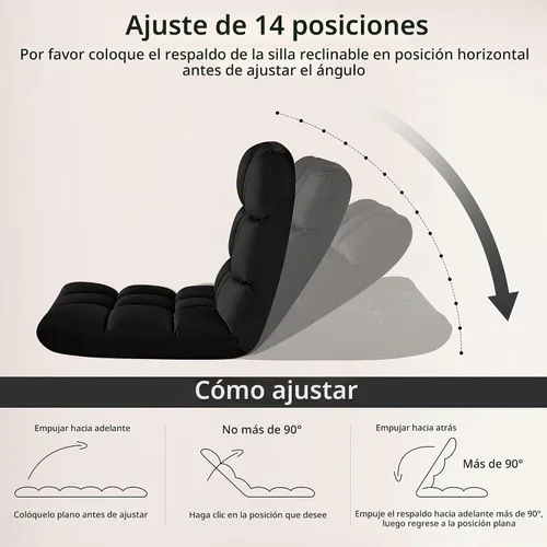 Vista 6 de Yaheetech Silla de piso, silla de meditación con soporte de espalda, tumbona de piso para juegos con 14 posiciones ajustables para adultos