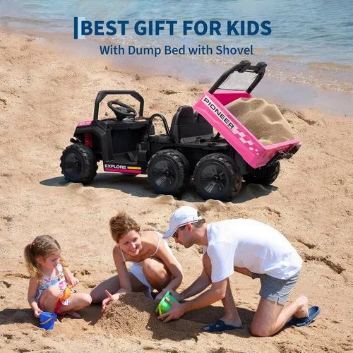 Vista 8 de Camión volquete eléctrico de 24 V 4WD para niños, 2 plazas con control remoto parental, 3 velocidades, auto de juguete todoterreno todoterreno