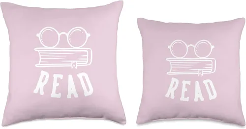 Vista 3 de Read Book Readers Books Reader Glasses Pink Throw Pillow