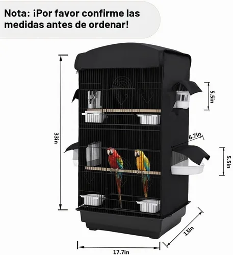 Vista 2 de Funda para jaula de pájaros para la noche - Cubierta negra para jaula de pájaros con 4 ventanas de acceso - Cubierta aislada para jaula de pájaros