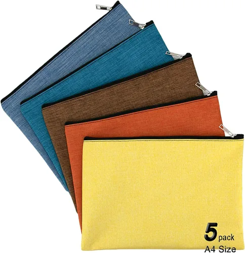 Vista 8 de Paquete de 5 bolsas de herramientas de lona con cremallera, 13 x 9.5 pulgadas, 16 onzas, resistente, impermeable, multiusos, para organizar
