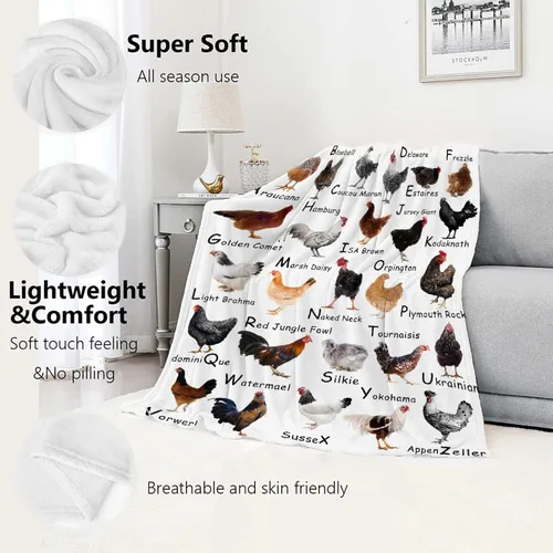 Vista 4 de Manta de raza de pollo – Manta de pollo para niños y niñas – Acogedora franela suave, ligera y cálida – Habitación, cama, camping – 30"x40