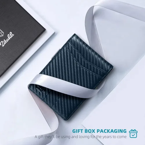 Vista 6 de Zitahli Slim Wallet for Men-Leather Money Clip Mens Wallets-RFID Blocking Front Pocket Bifold Wallet-Minimalist Credit Card Holder with Gift Box