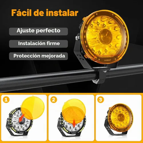 Vista 3 de Auxbeam Cubierta de luz todoterreno de 7 pulgadas, cubiertas protectoras redondas ámbar, lente de policarbonato de plástico amarillo para conducción