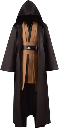 Vista 2 de Disfraz de túnica de Halloween para hombre, disfraz de túnica con capucha, uniforme de caballero, cosplay, conjunto completo