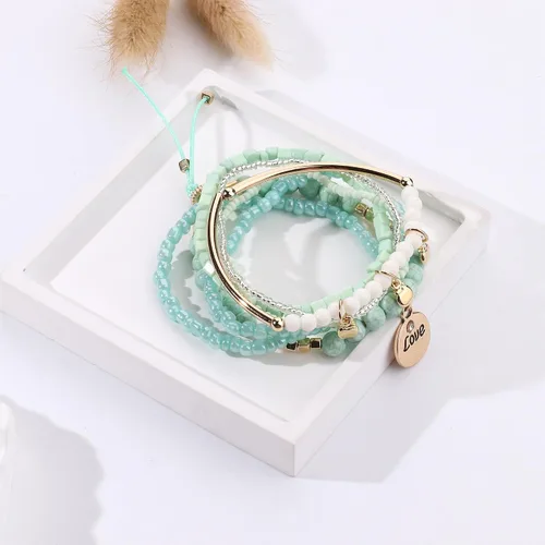 Vista 6 de FIBO STEEL 6 Sets Bohemian Stackable Bead Bracelets for Women Stretch Multilayered Bracelet Set Multicolor Boho Jewelry