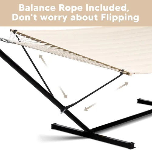 Vista 3 de SUNCREAT Hammocks Hamaca doble extragrande con soporte de 12 pies, capacidad de 475 libras, hamaca portátil al aire libre con barra separadora
