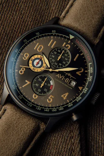 Vista 8 de Reloj analógicoAV-4011Hawker Hurricane, con mecanismo de cuarzo japonés, con correa de piel, de AVI-8