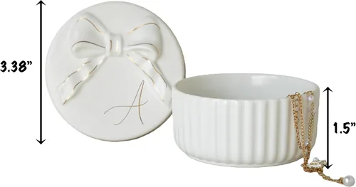 Vista 4 de COLLECTIVE HOME - Joyero con monograma con lazo, ideas de regalo de Navidad para mujeres, pequeño regalo para novia, esposa, soporte para anillos