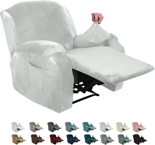 Vista 14 de MAXIJIN Funda reclinable de terciopelo de 4 piezas, funda elástica de felpa suave para silla reclinable, gruesa y suave, funda para silla Beige