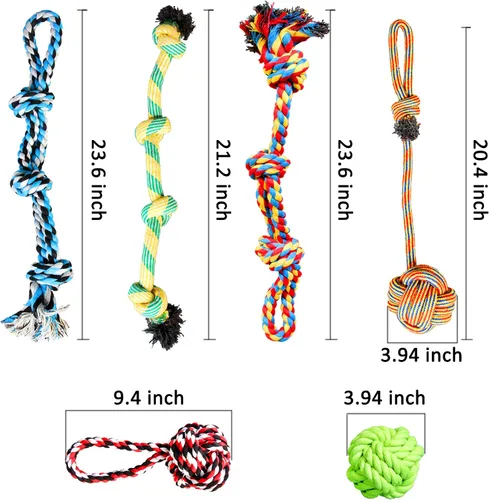 Vista 2 de Youngever Paquete de 6 juguetes grandes de cuerda para perros, juguetes para masticar
