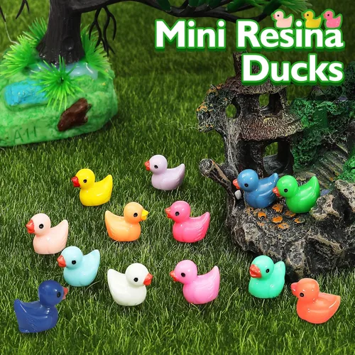 Vista 4 de Rachan 130 piezas de mini patos de resina a granel para paisajes en miniatura, jardín, acuario, accesorios en maceta, juego de broma para el hogar