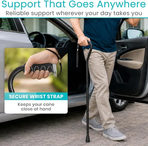 Vista 7 de Vive Walking Cane for Women, Men, Elderly - Patented Offset Grip - Lightweight Adjustable Walking Aid with a Non-Slip Tip - Sturdy Balancing