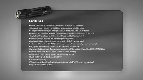 Vista 8 de EdisonBright Nitecore EDC33 4000 lúmenes LED USB-C recargable potente linterna táctica, batería, adaptador de carga de cordón de paracaídas