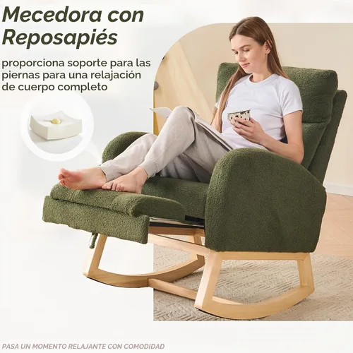 Vista 6 de FOXHUNTER Mecedora para guardería con reposapiés bolsillo lateral, color Verde