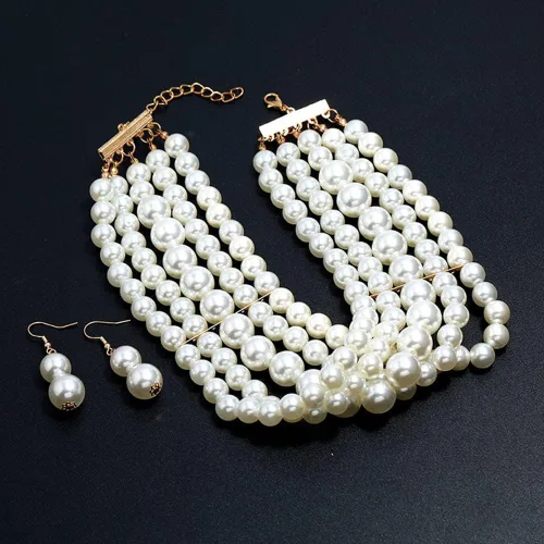 Vista 4 de Gargantilla de perlas de imitación de moda exagerada+gota colgante conjunto de joyas collar nupcial accesorios de vestir para regalos de mujer