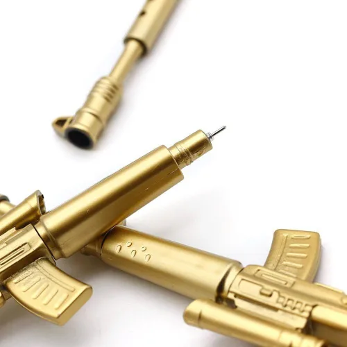 Vista 4 de Bolígrafo de tinta de gel con forma de pistola de francotirador dorado, papelería para estudiantes, suministros escolares y de oficina, 5