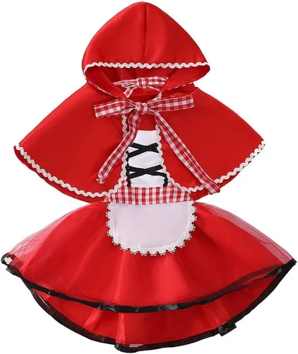Vista 2 de MYRISAM Disfraz de Caperucita Roja de Lujo para Niñas con Capa para Halloween, Cuento de Hadas, Disfraz de Cuento de Hadas