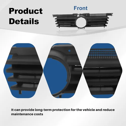Vista 4 de CarPartsDepot Rejilla delantera compatible con Volkswagen Jetta (1999-2005 Jetta Black)