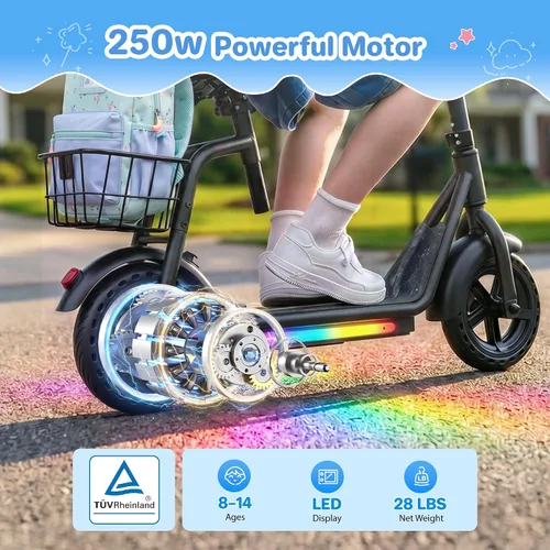 Vista 3 de iScooter Scooter eléctrico para niños 2 en 1 ik7, alcance de hasta 12 mph y Negro oscuro