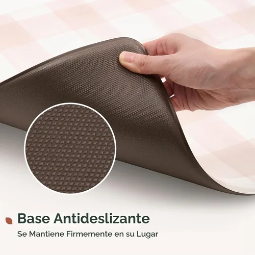 Vista 6 de FRESHMINT Juego de 2 piezas de alfombrillas de cocina estilo granja moderna con cuadros antifatiga para piso, impermeables y antideslizantes Beige