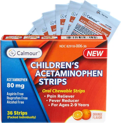 Vista 7 de Tiras masticables de acetaminofeno para niños, 24 tiras Alivio del dolor y reductor de fiebre Apoyo de acción rápida para síntomas de resfriado