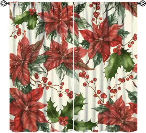 Vista 15 de Cortinas de Navidad de gnomo, bolas de árbol de Navidad, luces, regalos, decoración de tablones para sala de estar, dormitorio, bolsillo para barra