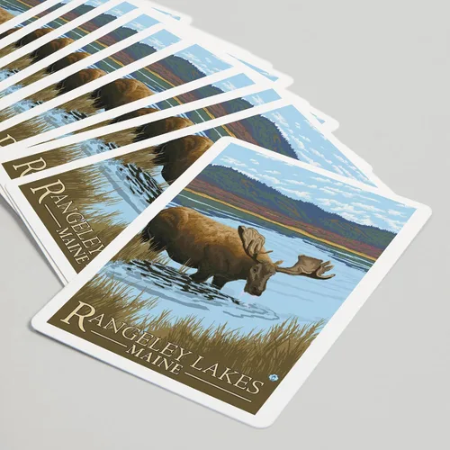 Vista 5 de Lantern Press Rangeley, Maine, Moose Drinking at Lake (52 cartas de juego, baraja de cartas de tamaño póquer con comodines)