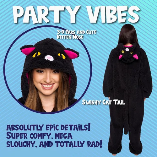 Vista 11 de Funziez! Mameluco de sherpa ajustado para adultos, disfraz de Halloween de animales, traje de cosplay de una pieza de felpa para mujeres y hombres