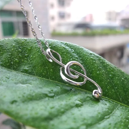 Vista 3 de Regalo del Día de la Madre 925 de plata de ley con símbolos musicales nota colgante collar joyería fina para mujeres LSN26, Plata esterlina