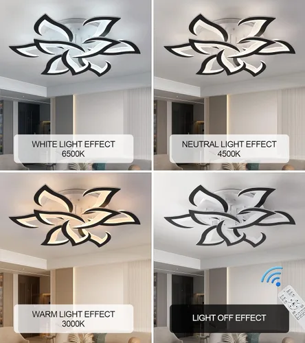 Vista 3 de MEIXISUE Lámpara de techo moderna con flor LED en negro, accesorios de iluminación de techo montados con control remoto para sala de estar