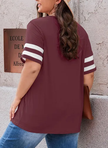 Vista 100 de Eytino Blusas de talla grande para mujer, cuello en V, manga corta, a rayas, casual, holgada, con bolsillo (1X-5X)